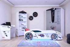 Ліжко машина MUSVENUS Jaguar Speedy boy white MAXI - підсвічування фар, коліс, дна, звук, пульт